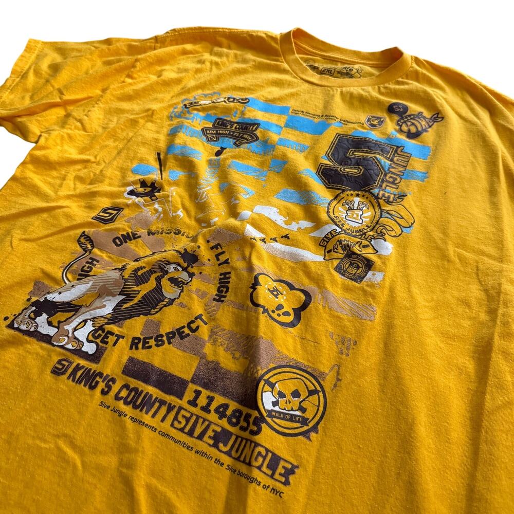 5ive Jungle King's County NYC Hip Hop Streetwear Graphic T-Shirt Yellow 2XL